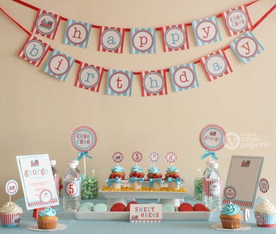 Vintage Choo-Choo Train Birthday Party Package Personalized FULL Collection Set - PRINTABLE DIY - PS802CA1x Il_570xn