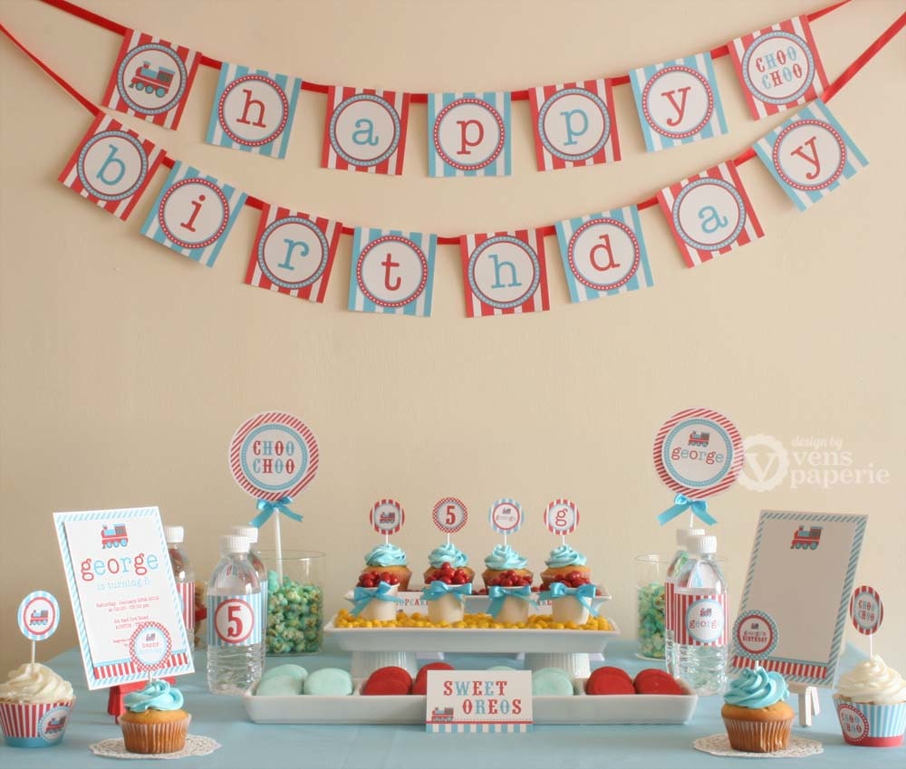 Vintage Choo-Choo Train Birthday Party Package Personalized FULL Collection Set - PRINTABLE DIY - PS802CA1x
