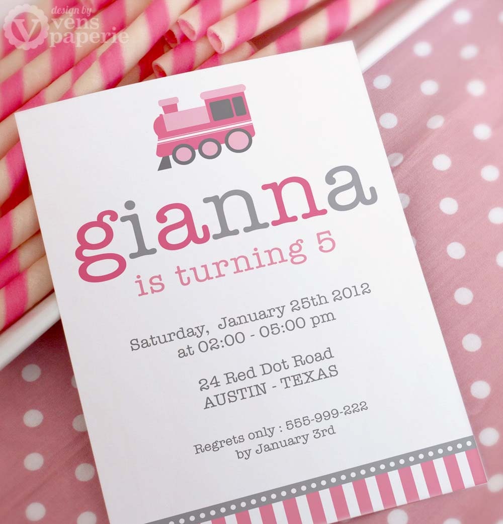 DIY PRINTABLE Invitation Card - Vintage Choo-Choo Pink Train Birthday Party - PS802CA2a1