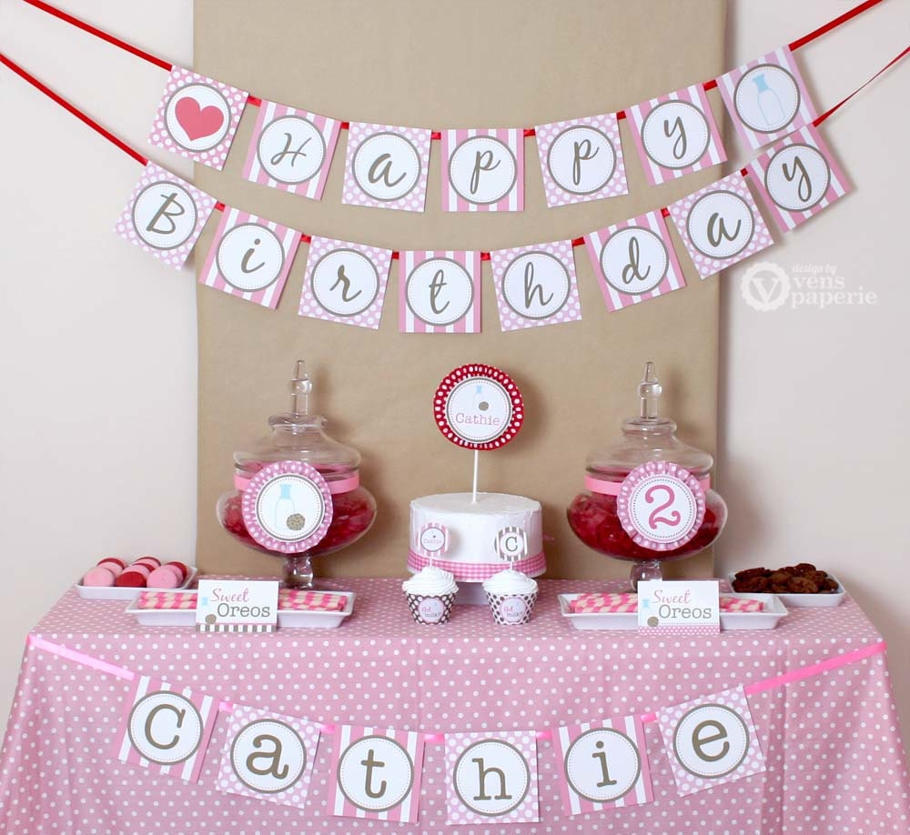 Special Price - Pink Milk & Cookies Birthday Party Package Personalized FULL Collection Set - PRINTABLE DIY - PS812CA2x