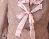 Linen Jacket Blazer Womens Large Shabby Altered Upcycled Eco Country Chic Chocolate Tattered Pink Silk Prairie Rustic