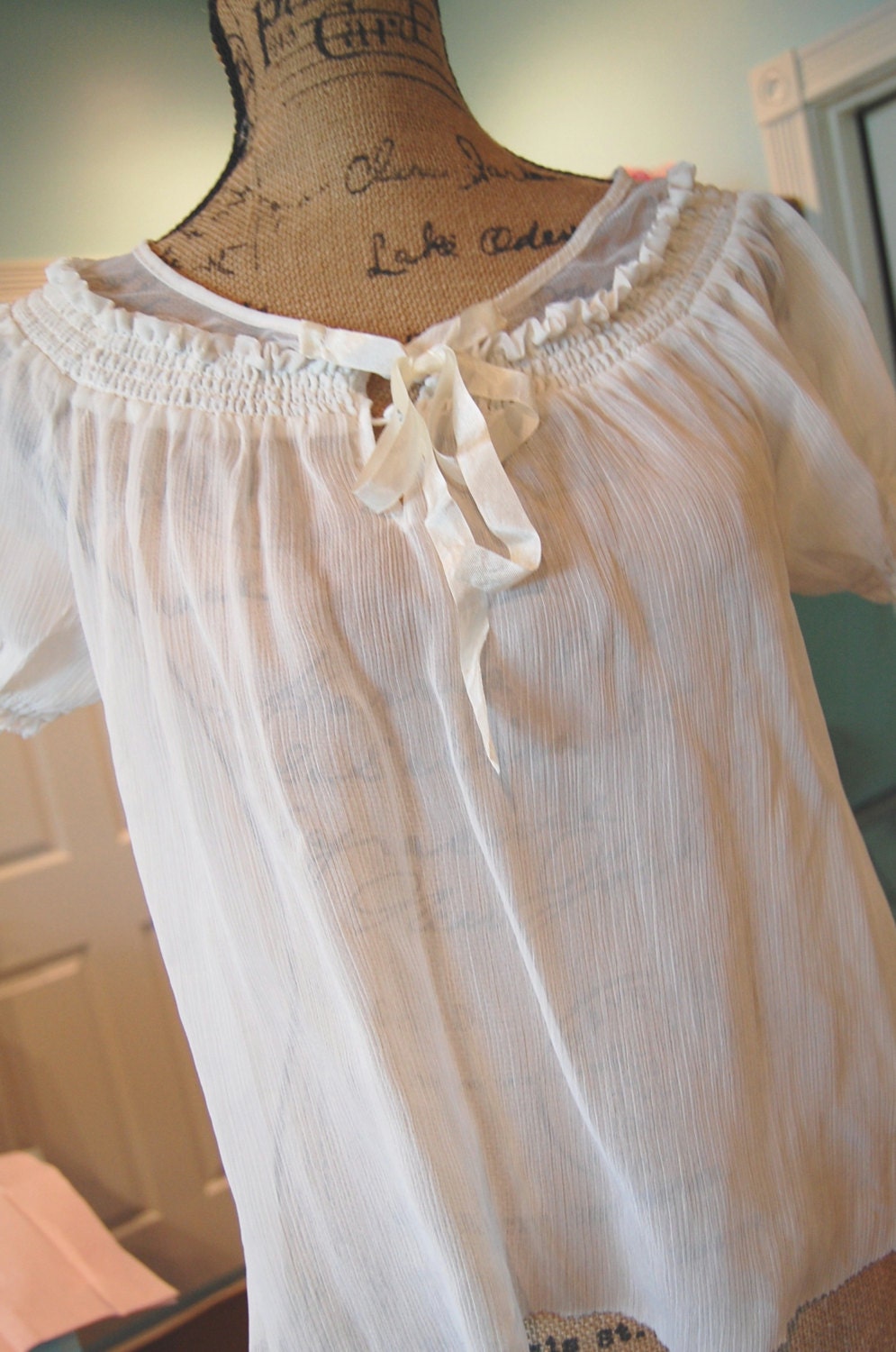 Ivory Peasant Top Womens Shabby Chic Clothing Cropped Sheer Layers Prairie Farmgirl Country Romantic