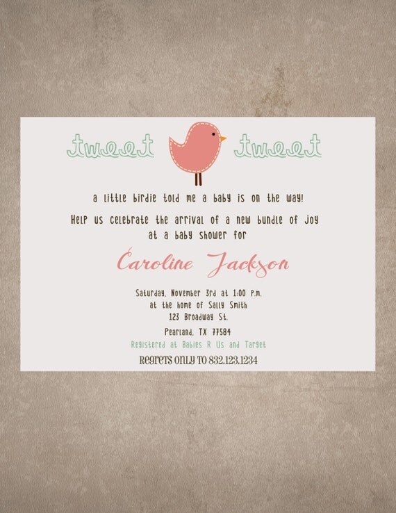A little birdie baby shower Invite-Print your own Il_570xn