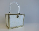 Vintage Lucite Handbag / 1950s White Pearlized Box Evening Bag
