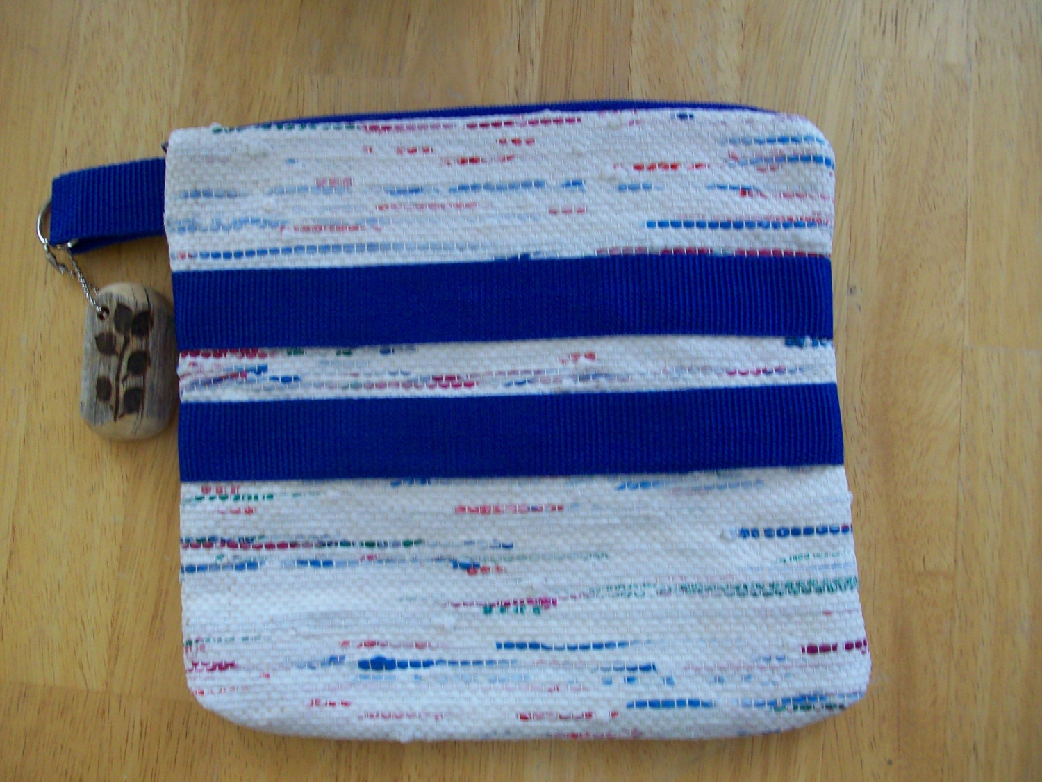 Hand Woven Plarn Pouch - Blue, White
