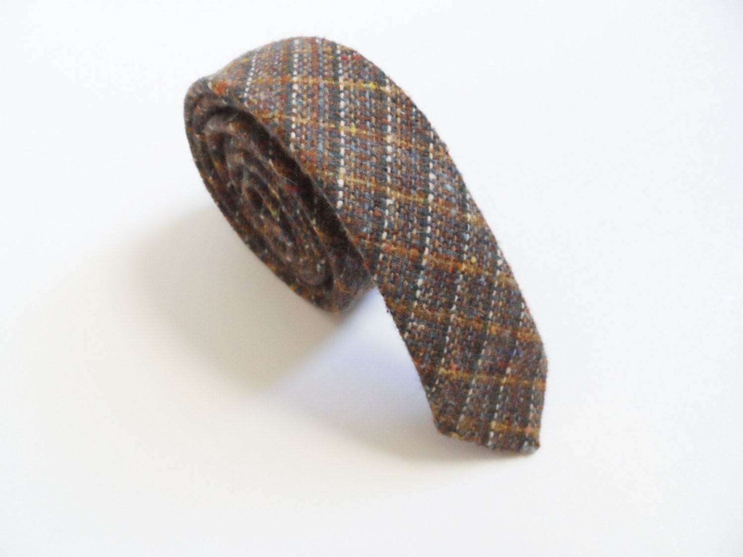 Vintage Skinny Tie, Hipster Necktie Old School Mid Century Narrow Cravat Rockabilly Plaid Tartan Blue Red Green 60s Mad Men 1950s