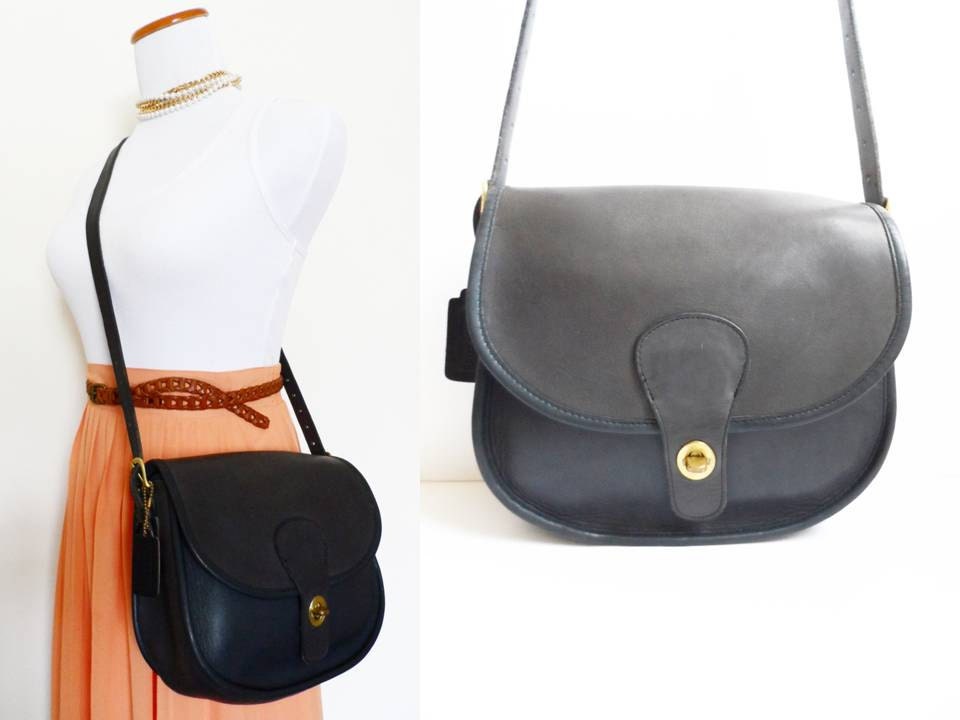 Vintage 70s Coach Bag, Hipster Leather Messenger Retro Navy Blue Saddle Crossbody Purse Bonnie Cashin Legacy Handbag Satchel 80s Grunge