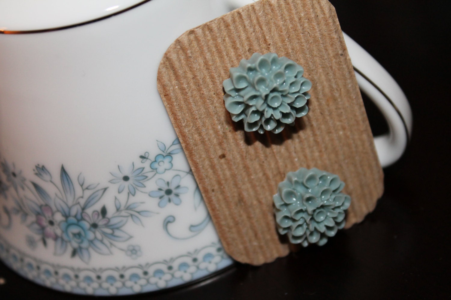 Dusty Blue Flower Earrings