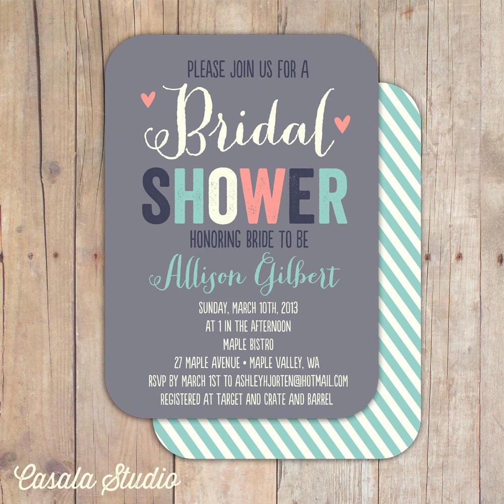 Whimsical Bridal Shower Invitation Baby Shower Invite Printable OR Printed Card