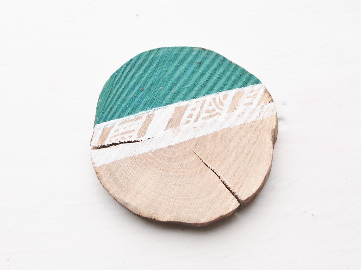 Emerald and White Brooch - Painted Branch, Woodland, Geometric Jewellery