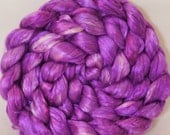 Hand- dyed cultivated silk roving  - Fuschia - ( 2.7 oz.)
