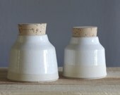 off white corked jars . kitchen storage . stoneware clay and white glaze with natural cork stopper. modern ceramic pottery