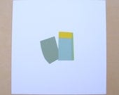 Minimalist Geometric Paper Collage in Muted Blue, Greens, and Bright Yellow