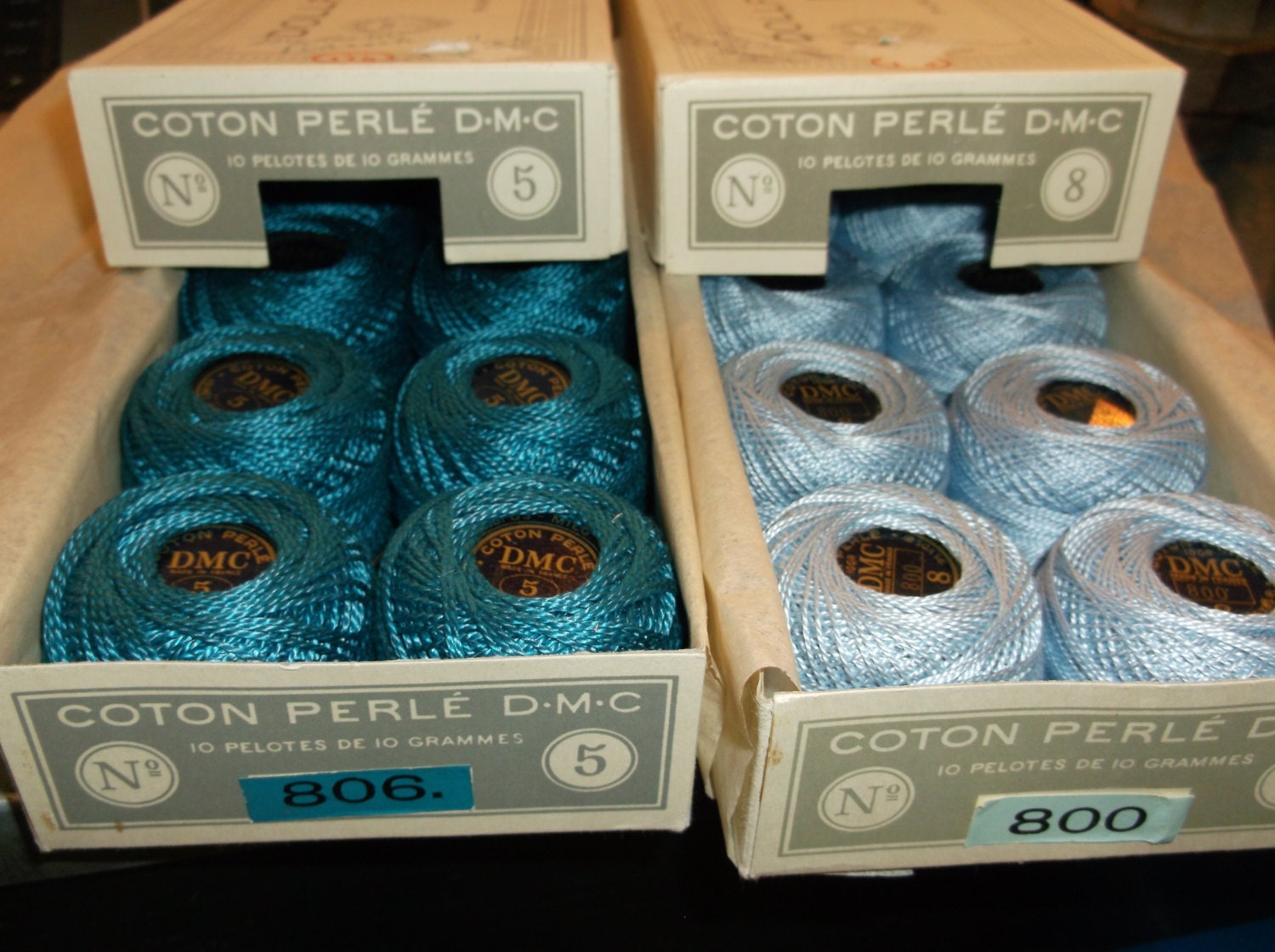 Two Boxes of New Old Stock Dollfus-Mieg Cotton Thread - French - Blue