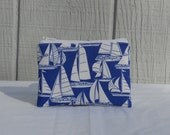 Zipper pouch, blue and white sail boats