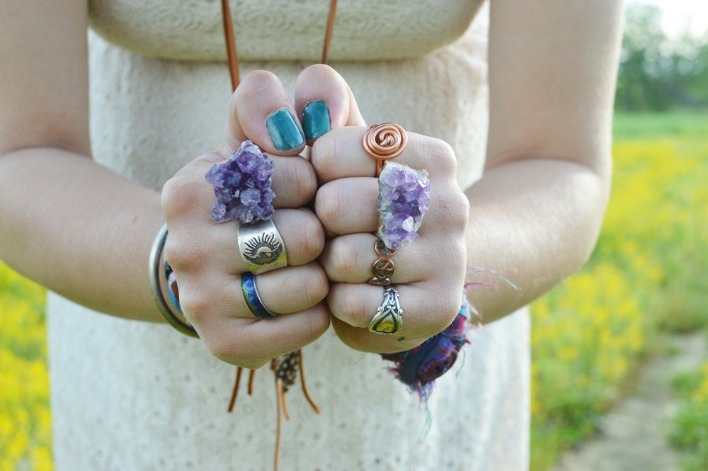 ONE LEFT Amethyst Crystal Chunk Ring Adjustable