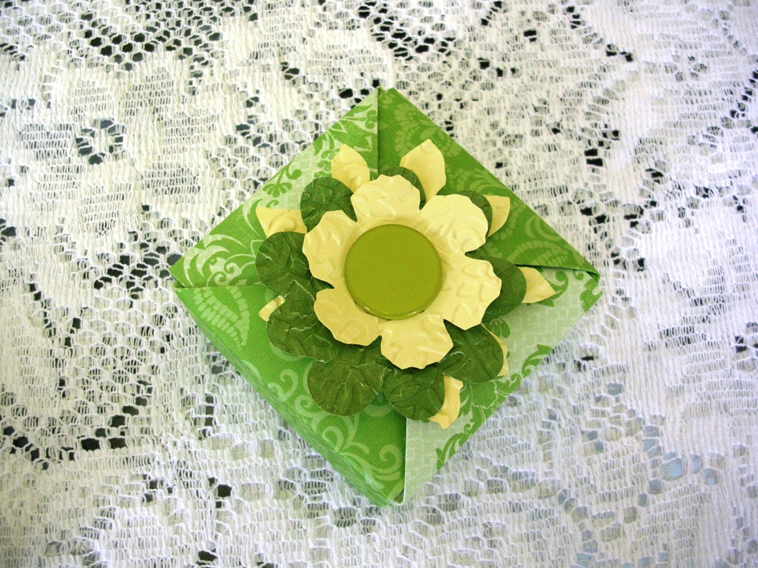 Handmade Origami  Box -  3 Inch Damask and Paisley -  Your Choice of Color