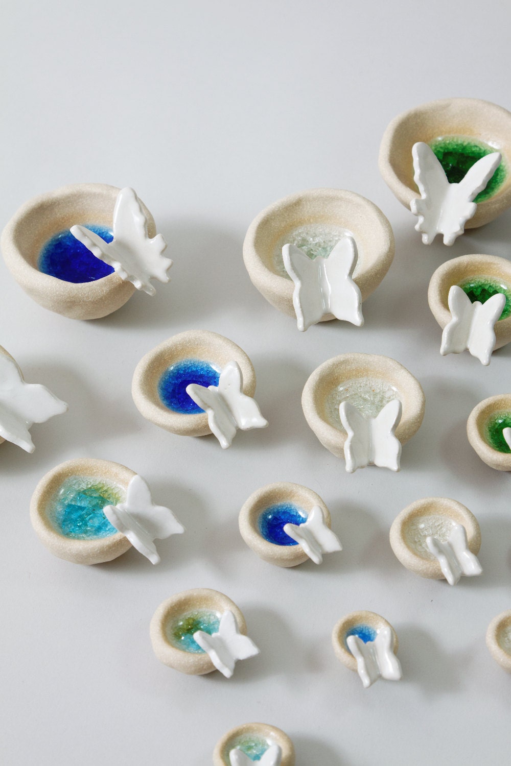 Mother's Day Gift Pottery Butterfly Cups White and Clear Clay and Glass Modern Ceramics Home Decor