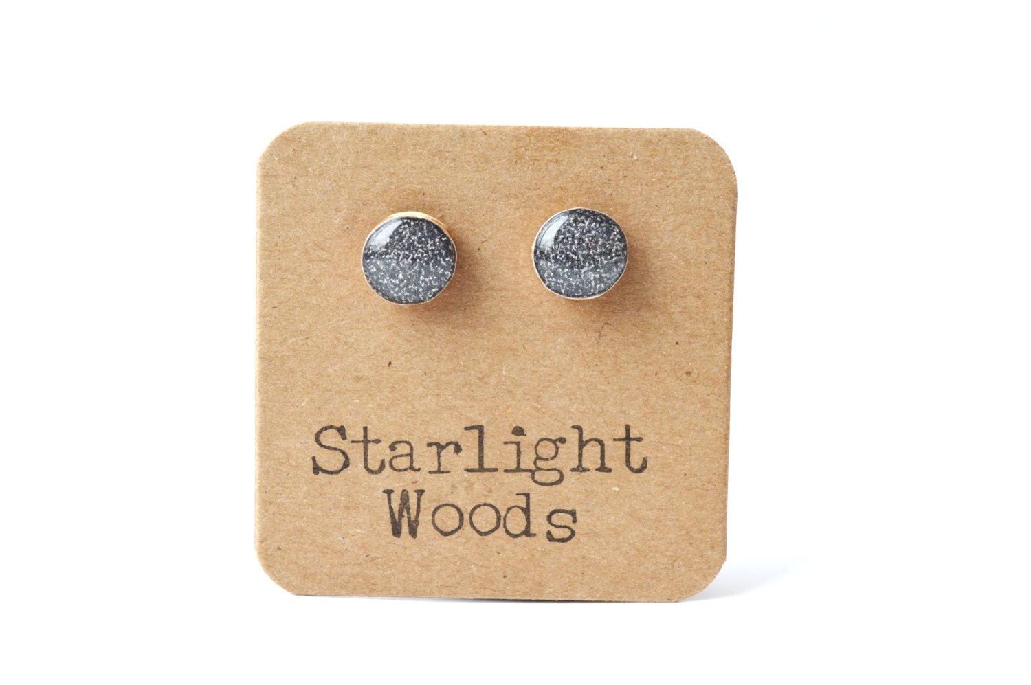 Charcoal grey sparkle studs post earrings sparkle jewelry eco fashion wood earrings Minimalist jewelry  eco friendly eco fashion