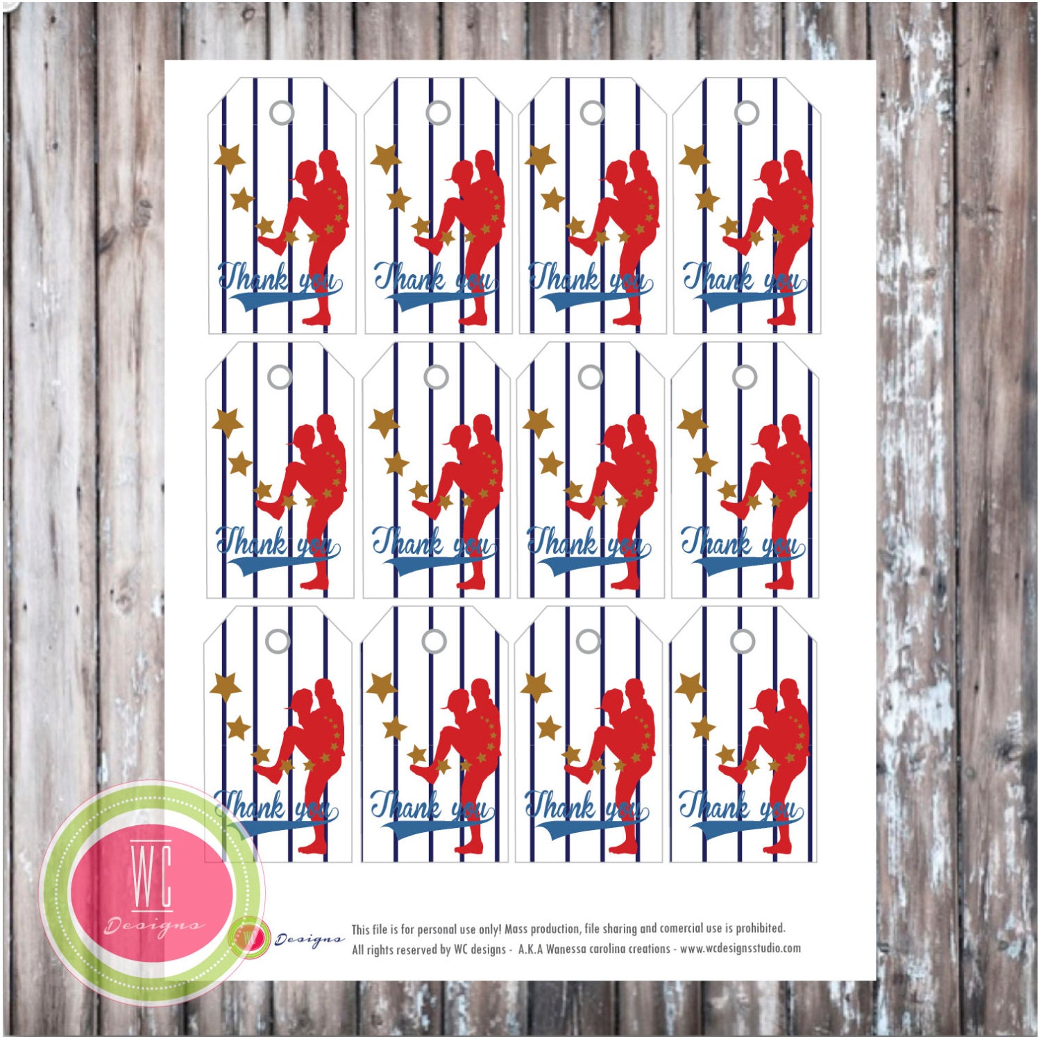 BASEBALL Favor tags - Baseball Party Printables - Instant Download - Designs by WC Designs Il_570xn