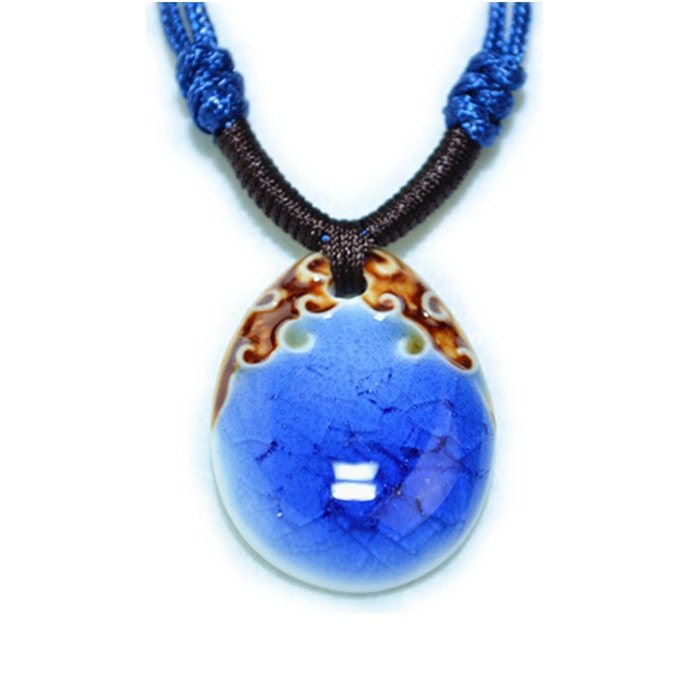 Chic water drop charm necklace,blue cermic jewelry,porcelain pendant necklace,choker necklace, gift for him,gift for her