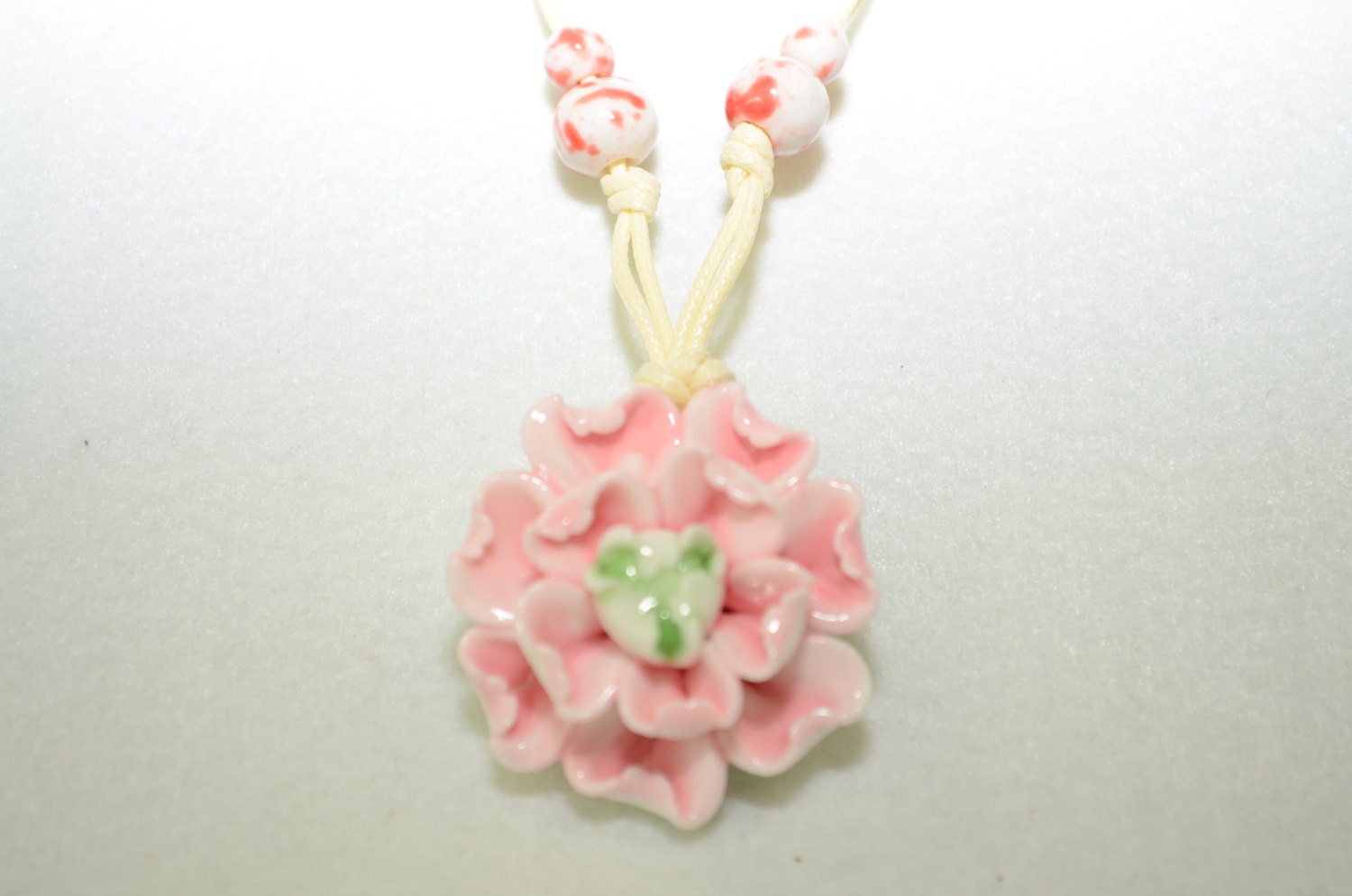 Pastel charm necklace,pink peony pendant necklace,beaded broken China jewelry, porcelain choker necklace,oriental style, gift for her