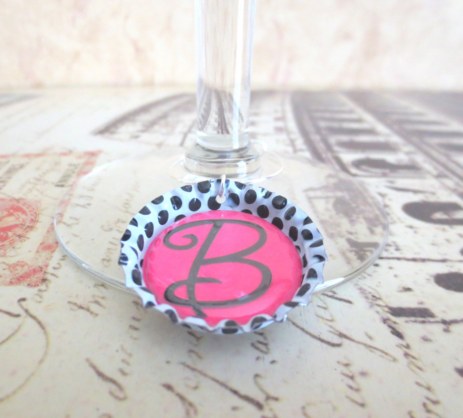 Personalized Bottle Cap Wine Charm Letters A-Z (Set of 5)