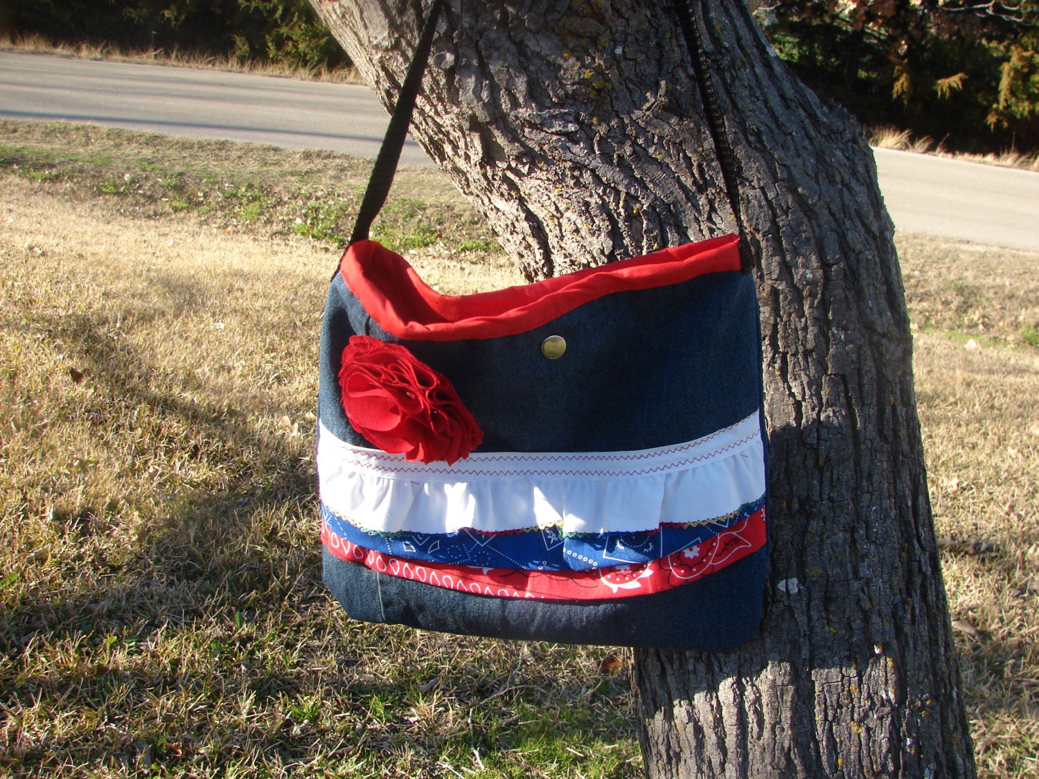 Denim Tote Bag/ Ruffled Denim Tote