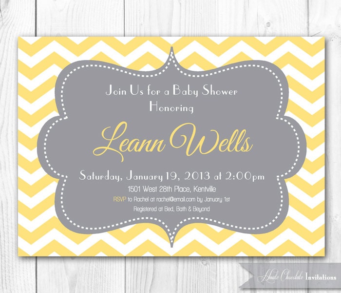 Chevron Bridal Shower Invitation. Chevron Baby Shower Invitation in Yellow & Gray. DIY Printable Bridal Shower Invite. Il_170x135