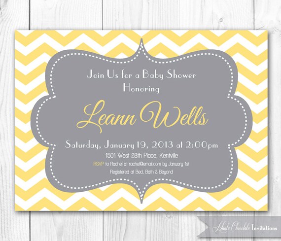 Chevron Bridal Shower Invitation. Chevron Baby Shower Invitation in Yellow & Gray. DIY Printable Bridal Shower Invite. Il_570xn