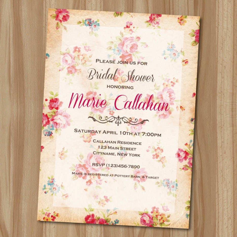 Vintage Rose Bridal / Baby Shower Invitation Digital Printable