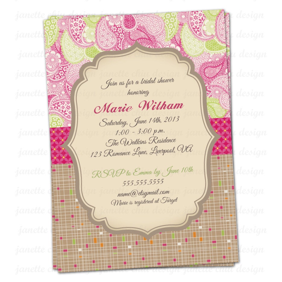 Paisley Love Bridal / Baby Shower Invitation Digital Printable