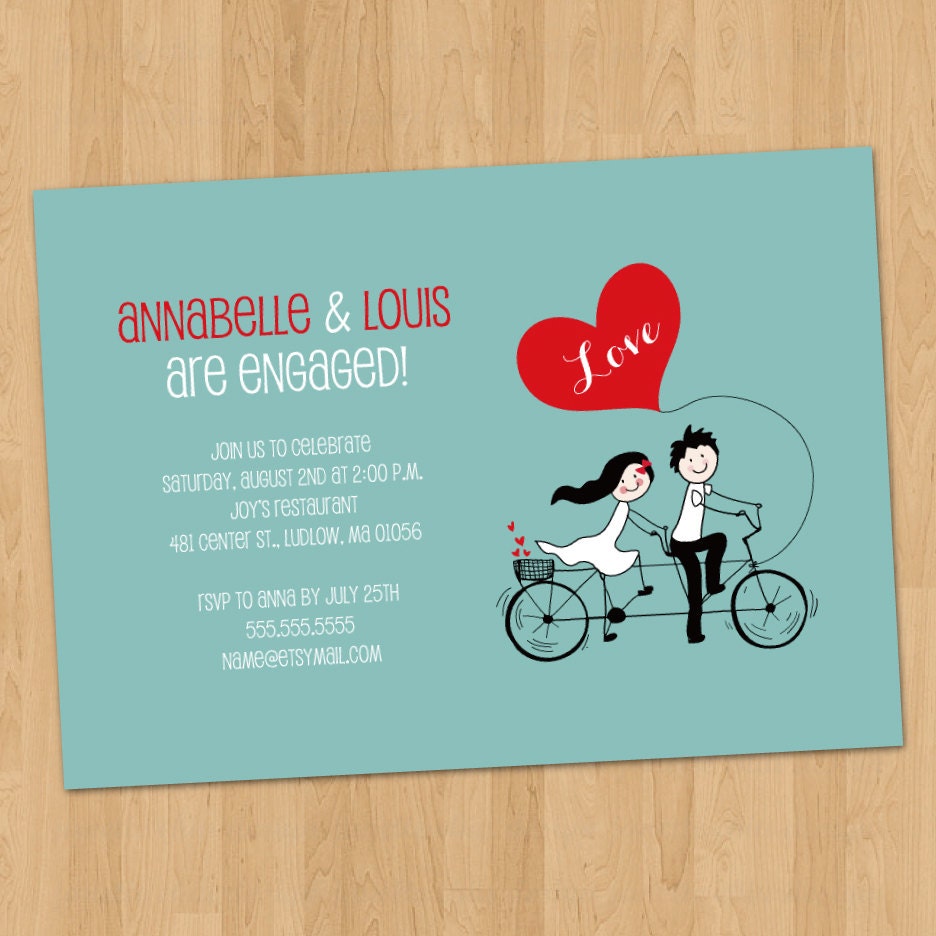 Tandem Biking Engagement Party, Wedding Invitation, Save the Date Digital Printable, ANY color ANY wording