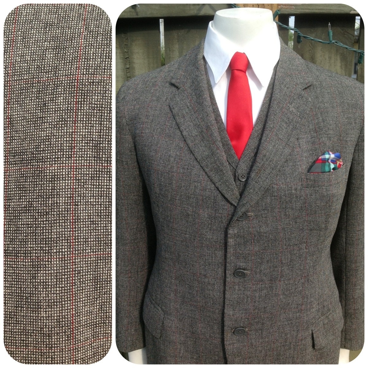 Savile Row bespoke windowpane 3 piece suit by Strickland and Sons Ltd., handmade in london december 1969