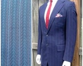 Amazing Vintage 1970s Mens Blue & Red HERRINGBONE Suit -- American Made - Killer 4 Inch Lapels