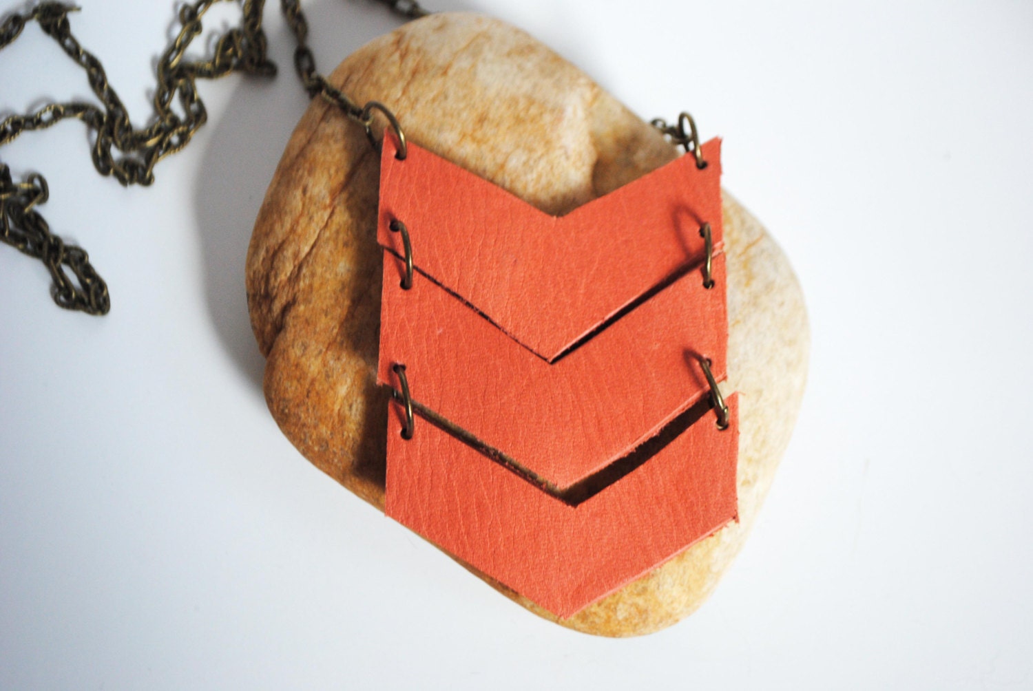 coral leather chevron necklace