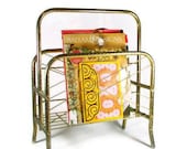 Brass Magazine Rack Record Stand Holder Gold Mid Century Atomic Retro