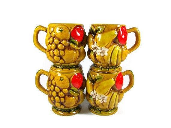 Brown Mug Set Fruit Coffee Cups Fruit Basket Mugs