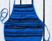 Cobalt & Black Vintage Trim PomPom Apron