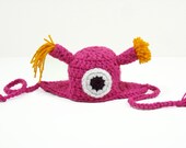 Baby Monster Hat, One Eyed Alien Newborn Earflap Beanie - SALE