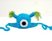 Blue Baby Monster Hat, One Eyed Alien Newborn Beanie