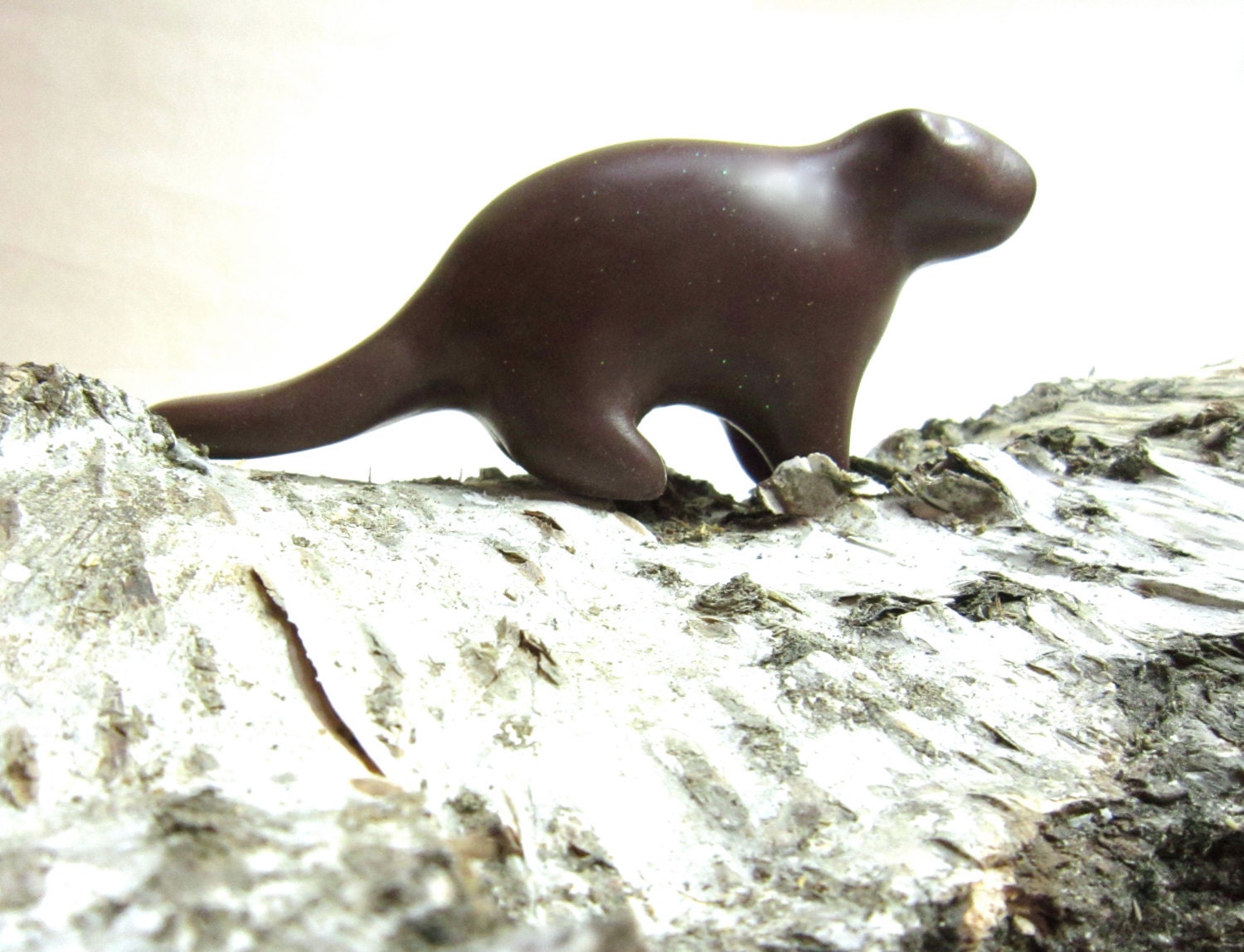 Benny - Beaver sculpture brown sparkles handmade OOAK polymer clay