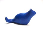 Fluffy Marbled Blue and Purple Cat - stylised cat sculpture decoration hand made OOAK figurine