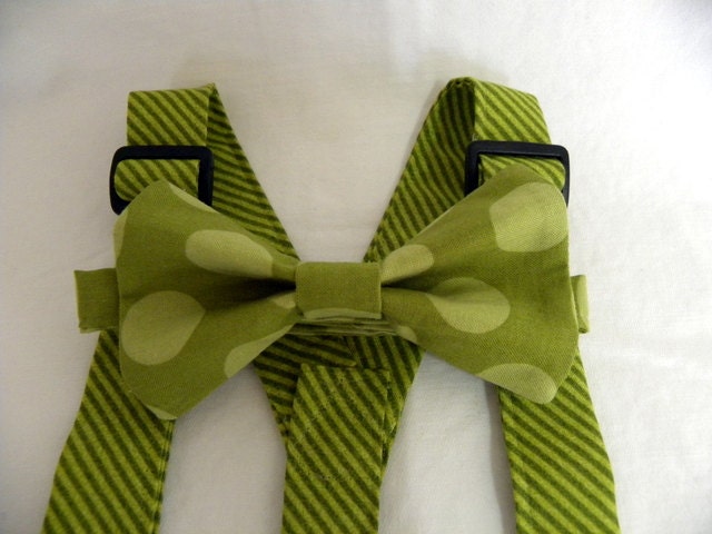 ON SALE- Green -Lil Boy Suspenders and Bow Tie Set - Sizes from newborn to 10  years - 3 Different Styles to Choose From