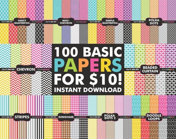 Digital Paper Pack Set MEGA Pack of 100 Digital Papers Chevron Papers Gingham Papers Polka Dot Papers Il_570xn