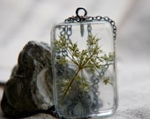 pressed flower necklace. real queen annes lace. dried flower. romantic dark love. Rectangle geometry.