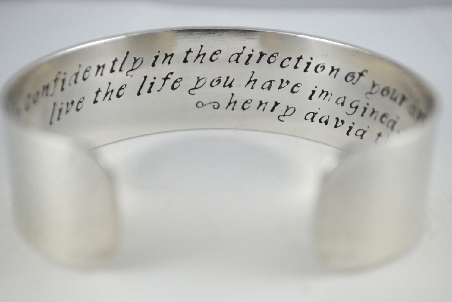 Sterling Keepsake Go Confidently in the Direction Of Your Dreams Live the Life You Have Imagined Custom Secret Message Cuff