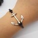 Anchor Bracelet---antique silver unique anchor&brown leather chain
