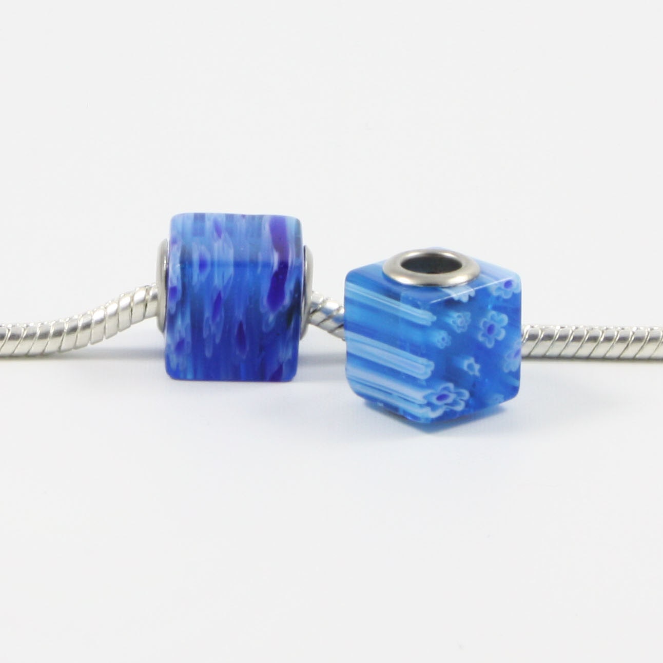5 pc Blue Flower Millefiori Cube Glass European Style Beads Spacer Charms for Bracelet Necklace Lot E0388