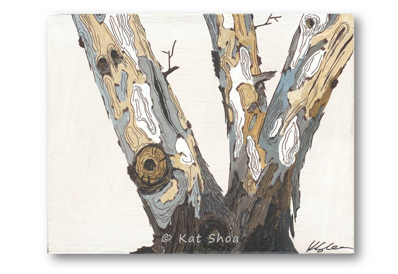 ORIGINAL Painting - 11x14 Tree Art - Original art - Painting of trees Landscape - small painting neutral white pastels blue gray hellow